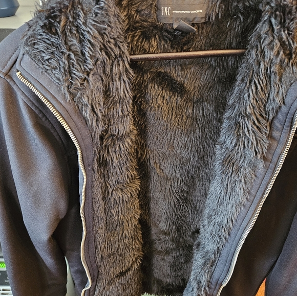 Mens INC Faux Fur lined black jacket size Large - Picture 5 of 5